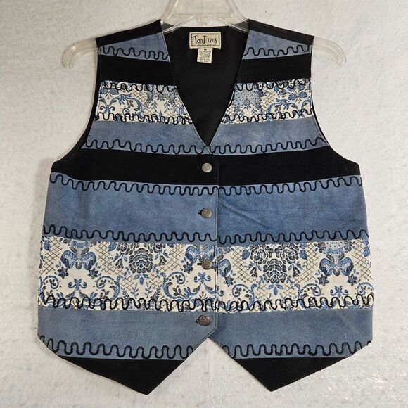 TanTrums Vest Womens Medium Blue Leather/Suede Embroidered Cottagecore Western - Picture 12 of 12